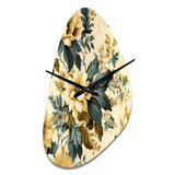 Vintage Farmhouse Peonies Damask - Asymmetric Metal Wall Clock