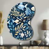 Coastal Tranquility Seaside Fish Pattern - Asymmetric Metal Wall Clock