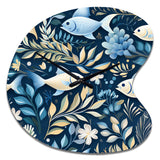Coastal Tranquility Seaside Fish Pattern - Asymmetric Metal Wall Clock