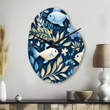Coastal Tranquility Seaside Fish Pattern - Asymmetric Metal Wall Clock