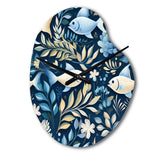 Coastal Tranquility Seaside Fish Pattern - Asymmetric Metal Wall Clock