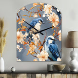 White And Blue Bird Floral Serenade - Asymmetric Metal Wall Clock