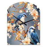White And Blue Bird Floral Serenade - Asymmetric Metal Wall Clock