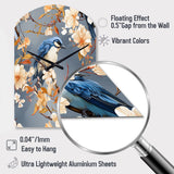 White And Blue Bird Floral Serenade - Asymmetric Metal Wall Clock