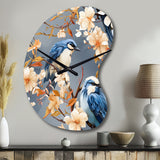 White And Blue Bird Floral Serenade - Asymmetric Metal Wall Clock
