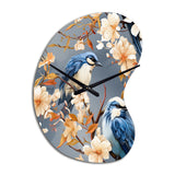 White And Blue Bird Floral Serenade - Asymmetric Metal Wall Clock