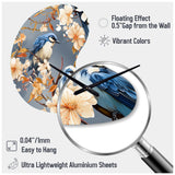 White And Blue Bird Floral Serenade - Asymmetric Metal Wall Clock