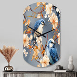 White And Blue Bird Floral Serenade - Asymmetric Metal Wall Clock