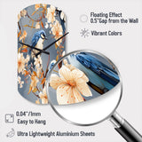 White And Blue Bird Floral Serenade I - Asymmetric Metal Wall Clock
