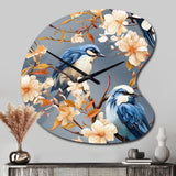 White And Blue Bird Floral Serenade - Asymmetric Metal Wall Clock