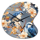 White And Blue Bird Floral Serenade - Asymmetric Metal Wall Clock