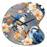 White And Blue Bird Floral Serenade I - Asymmetric Metal Wall Clock