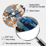 White And Blue Bird Floral Serenade - Asymmetric Metal Wall Clock