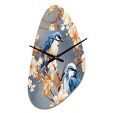 White And Blue Bird Floral Serenade - Asymmetric Metal Wall Clock