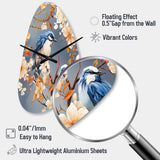 White And Blue Bird Floral Serenade I - Asymmetric Metal Wall Clock