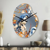 White And Blue Bird Floral Serenade I - Asymmetric Metal Wall Clock