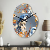 White And Blue Bird Floral Serenade - Asymmetric Metal Wall Clock