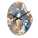 White And Blue Bird Floral Serenade - Asymmetric Metal Wall Clock