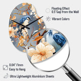White And Blue Bird Floral Serenade - Asymmetric Metal Wall Clock