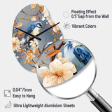 White And Blue Bird Floral Serenade I - Asymmetric Metal Wall Clock