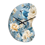 White And Blue Bird Floral Serenade - Asymmetric Metal Wall Clock