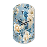 White And Blue Bird Floral Serenade - Asymmetric Metal Wall Clock