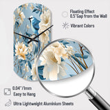 White And Blue Bird Floral Serenade - Asymmetric Metal Wall Clock