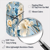 White And Blue Bird Floral Serenade IV - Asymmetric Metal Wall Clock