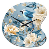 White And Blue Bird Floral Serenade - Asymmetric Metal Wall Clock
