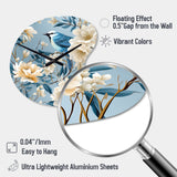 White And Blue Bird Floral Serenade - Asymmetric Metal Wall Clock