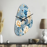 White And Blue Bird Floral Serenade - Asymmetric Metal Wall Clock