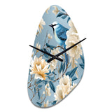White And Blue Bird Floral Serenade - Asymmetric Metal Wall Clock