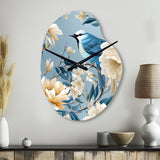 White And Blue Bird Floral Serenade - Asymmetric Metal Wall Clock