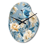 White And Blue Bird Floral Serenade - Asymmetric Metal Wall Clock