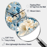 White And Blue Bird Floral Serenade - Asymmetric Metal Wall Clock