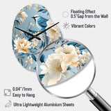 White And Blue Bird Floral Serenade IV - Asymmetric Metal Wall Clock