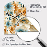 Blue And Beige Geometric Floral Fusion Elegance - Asymmetric Metal Wall Clock