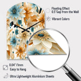 Blue And Beige Geometric Floral Fusion Elegance - Asymmetric Metal Wall Clock