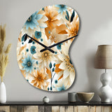 Blue And Beige Geometric Floral Fusion Elegance - Asymmetric Metal Wall Clock
