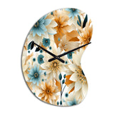 Blue And Beige Geometric Floral Fusion Elegance - Asymmetric Metal Wall Clock