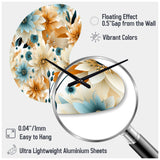 Blue And Beige Geometric Floral Fusion Elegance - Asymmetric Metal Wall Clock