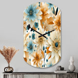 Blue And Beige Geometric Floral Fusion Elegance - Asymmetric Metal Wall Clock