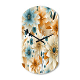 Blue And Beige Geometric Floral Fusion Elegance - Asymmetric Metal Wall Clock