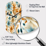 Blue And Beige Geometric Floral Fusion Elegance - Asymmetric Metal Wall Clock