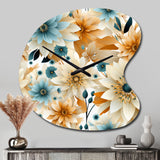 Blue And Beige Geometric Floral Fusion Elegance - Asymmetric Metal Wall Clock