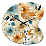 Blue And Beige Geometric Floral Fusion Elegance - Asymmetric Metal Wall Clock