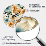 Blue And Beige Geometric Floral Fusion Elegance - Asymmetric Metal Wall Clock