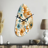 Blue And Beige Geometric Floral Fusion Elegance - Asymmetric Metal Wall Clock