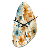 Blue And Beige Geometric Floral Fusion Elegance - Asymmetric Metal Wall Clock