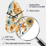 Blue And Beige Geometric Floral Fusion Elegance - Asymmetric Metal Wall Clock